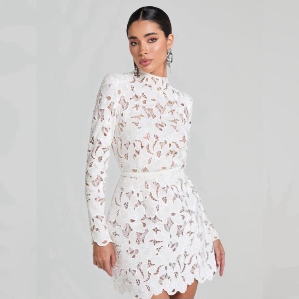 NADINE MERABI White Lace Mini Dress